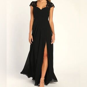 New - Lulus Momentous Moments Black Lace Backless Maxi Elegant Gown, Sz Large